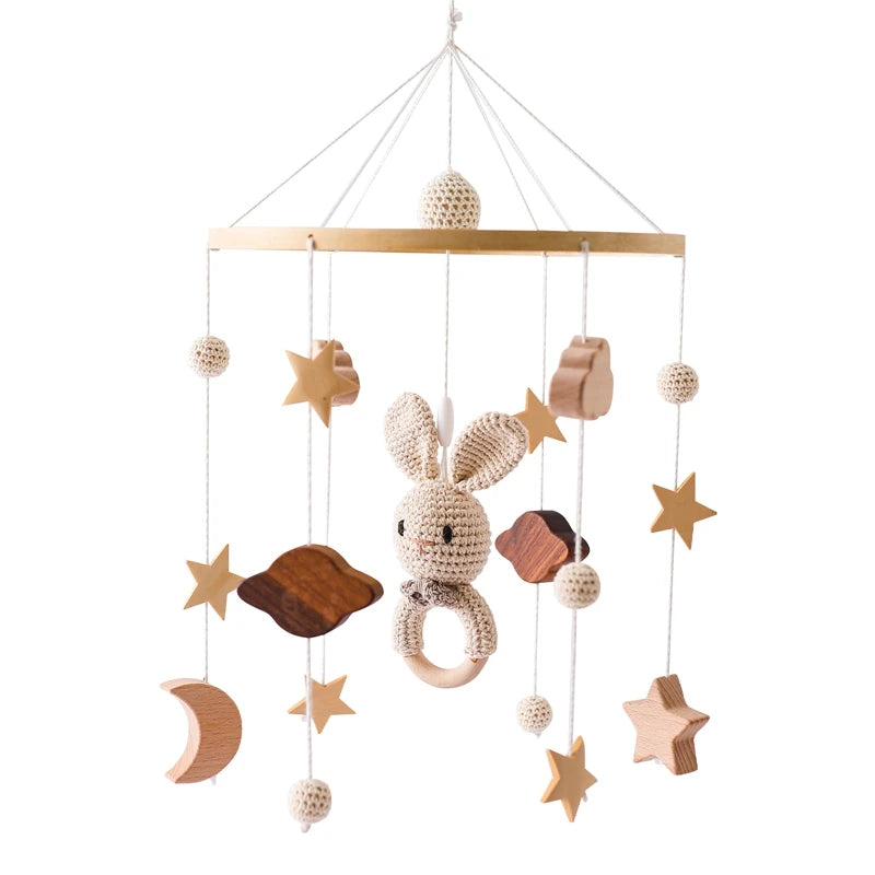 Wooden Rattles Toys Baby Crib Mobile Bed Bell Soft Felt Hot Balloon Newborn Music Bed Bell Hanging Toys Crib Bracket Baby Gifts