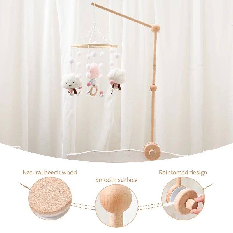 Wooden Baby Crib Mobile with Felt Animals