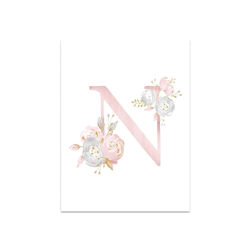 Baby Decoration Bedroom Child Posters Girl's Room Prints Nursery Pink Flower Wall Art Canvas Painting Pictures kids Room Decor