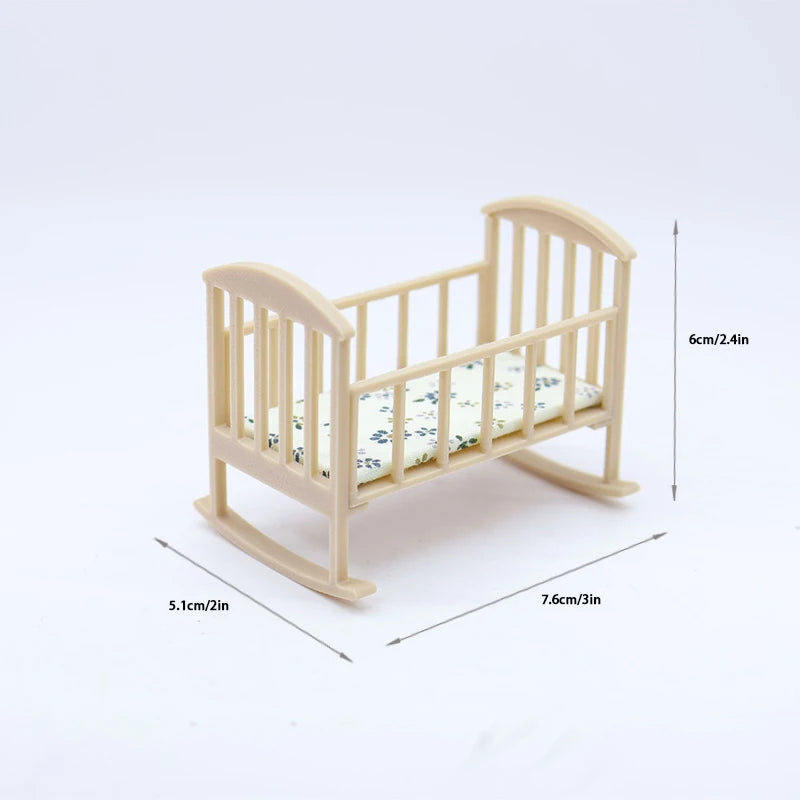 1/12 Dollhouse Mini Cradle Baby Bed Rocking Bed Model Dollhouse Simulation Furniture Decoration Play Toy Dolls House Accessories