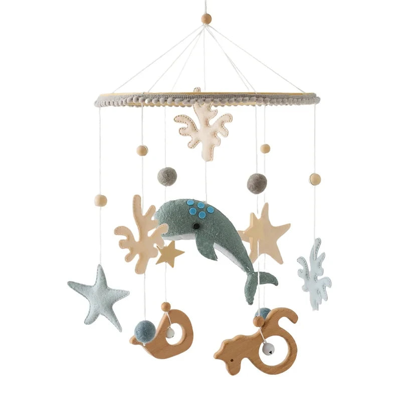 Wooden Baby Crib Mobile with Felt Animals