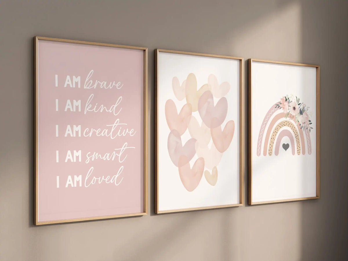 Rainbow Heart Nursery Print Poster Wall Art Boho Baby Girl Room Decor Boho Rainbow Nursery Prints Blush Pink Sunshine Art Gift