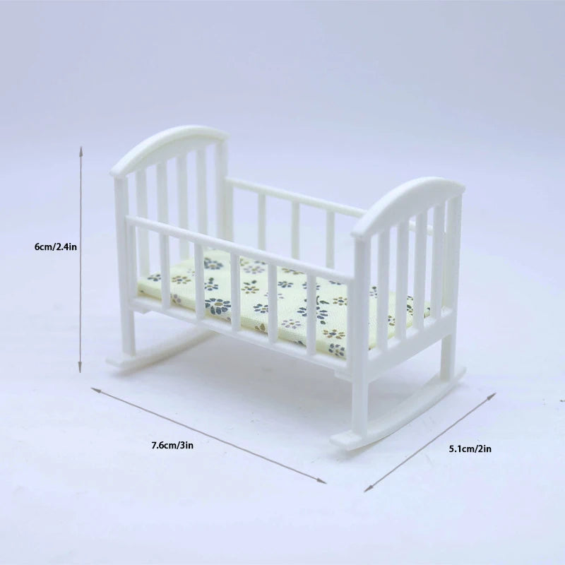 1/12 Dollhouse Mini Cradle Baby Bed Rocking Bed Model Dollhouse Simulation Furniture Decoration Play Toy Dolls House Accessories