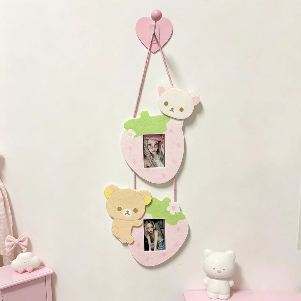 INS Cute Room Decoration Wall Cartoon Strawberry Bear Creative Combo Wall Hanging Cute Connected Photo Frame Bedroom Photo Decor