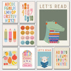 Kids Reading Colorful Posters Cute Toddler Classroom Modern Nursery Prints Canvas Painting Wall Pictures Home kid's Room Decor