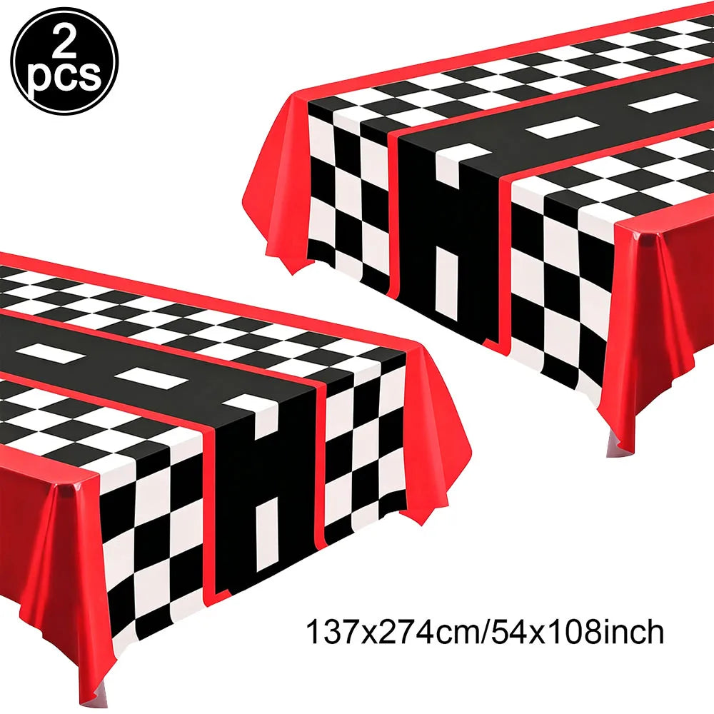 Racing Car Theme Disposable Tablecloth Red Black White Checkered Pattern Boys Kids Birthday Party Decoration Supplies Gifts ﻿