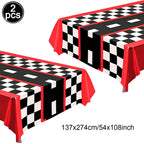 Racing Car Theme Disposable Tablecloth Red Black White Checkered Pattern Boys Kids Birthday Party Decoration Supplies Gifts ﻿