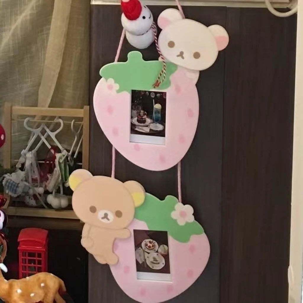 INS Cute Room Decoration Wall Cartoon Strawberry Bear Creative Combo Wall Hanging Cute Connected Photo Frame Bedroom Photo Decor