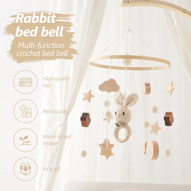 Wooden Rattles Toys Baby Crib Mobile Bed Bell Soft Felt Hot Balloon Newborn Music Bed Bell Hanging Toys Crib Bracket Baby Gifts