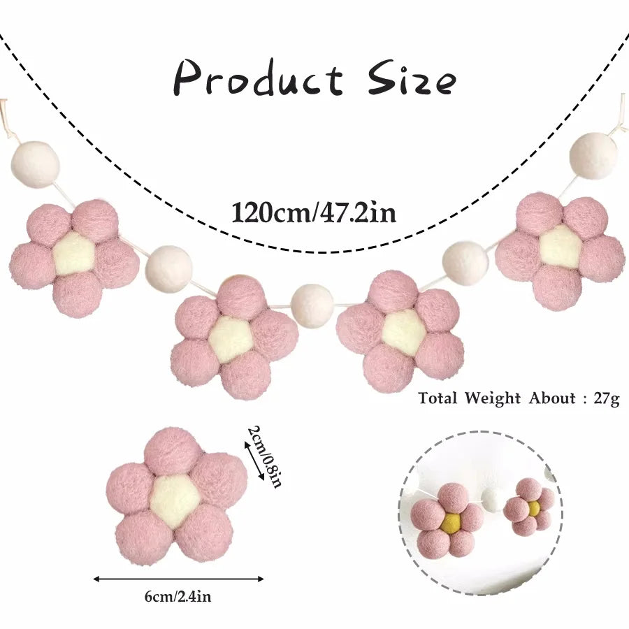 Handmade Felt Daisy Wreath Bohemian Baby Room Nursery Decoration Girl's Daisy Garland Decoration