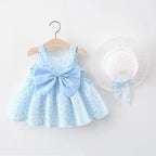 0-3-Year-Old Baby Clothes Summer Seaside Vacation Children's Dress Floral Sleeveless Bow Girl Princess Dress+Hat