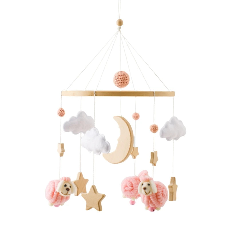 Wooden Baby Crib Mobile with Felt Animals