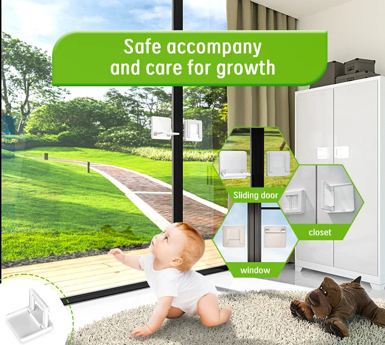 MIRTHBABY-Baby Safety Slide Window Locks for Kids Proof Patio Closet Doors Sliding Glass Door Child Lock- white