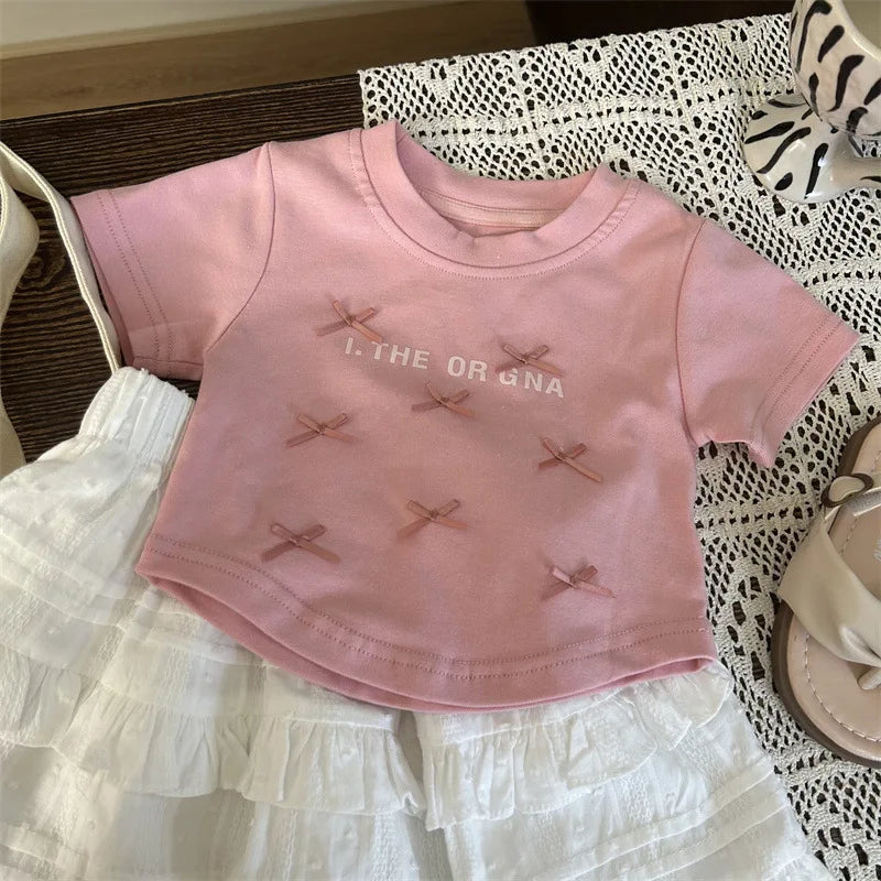 Baby Clothes Set Girls Bow Blouse Suit Children Sweet Top Bud Skirt 2 Pieces Summer New Fashion Short-Sleeved T-Shirt Outfit