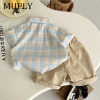 Summer baby boys clothes outfits sets bow tie check shirt shorts suits for infant boys clothing 1 year birthday gentleman sets