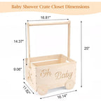 Wooden Baby Shower Crate Closet with Wheels Creative DIY Baby Shower Present Basket with 6 Hangers for Clothes Toys New Mum Gift
