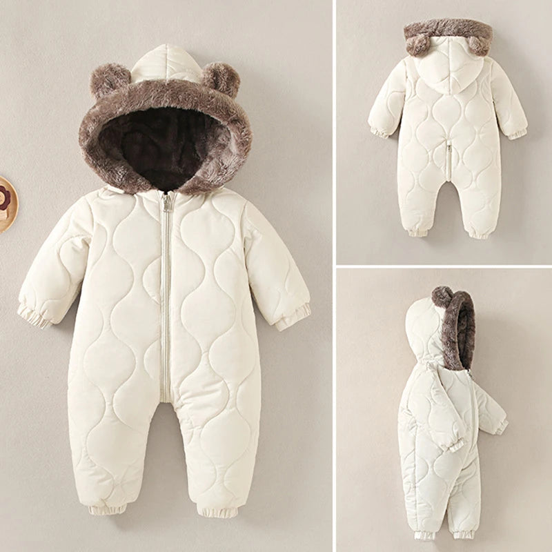 Boys New Born baby Clothes Autumn Winter Fleece-Lined Hooded Romper Pants Perfect for Outdoor Toddler Girl Little Girls Clothing