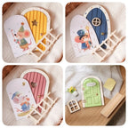 Novelty Glows in The Dark Window Dollhouse Home Decorations Mini Creative Fairy Elf Door Funny Wooden Mouse Hole Nursery Decor
