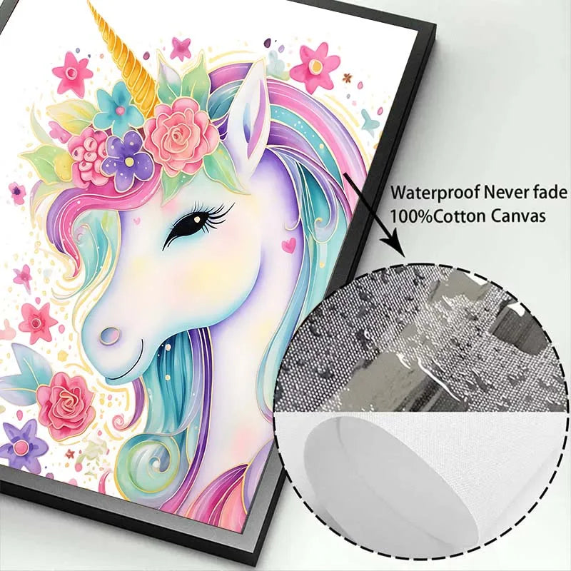 Pink Cartoon Cute Unicorn Nursery Girl Room Rainbow Art Poster Canvas Painting Wall Prints Picture Children Room Home Decor