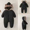 Boys New Born baby Clothes Autumn Winter Fleece-Lined Hooded Romper Pants Perfect for Outdoor Toddler Girl Little Girls Clothing