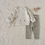 Baby Girl Clothes New Design Fashion Spring Fall Floral Embroidery Top+Casual Striped Pant Sets Baby Clothes for Newborn