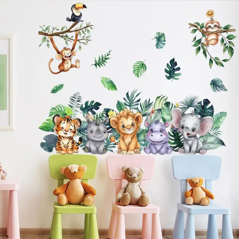Boys Girls Room Decor Forest Animal Wall Stickers Charming Easy Apply Cartoon Themes