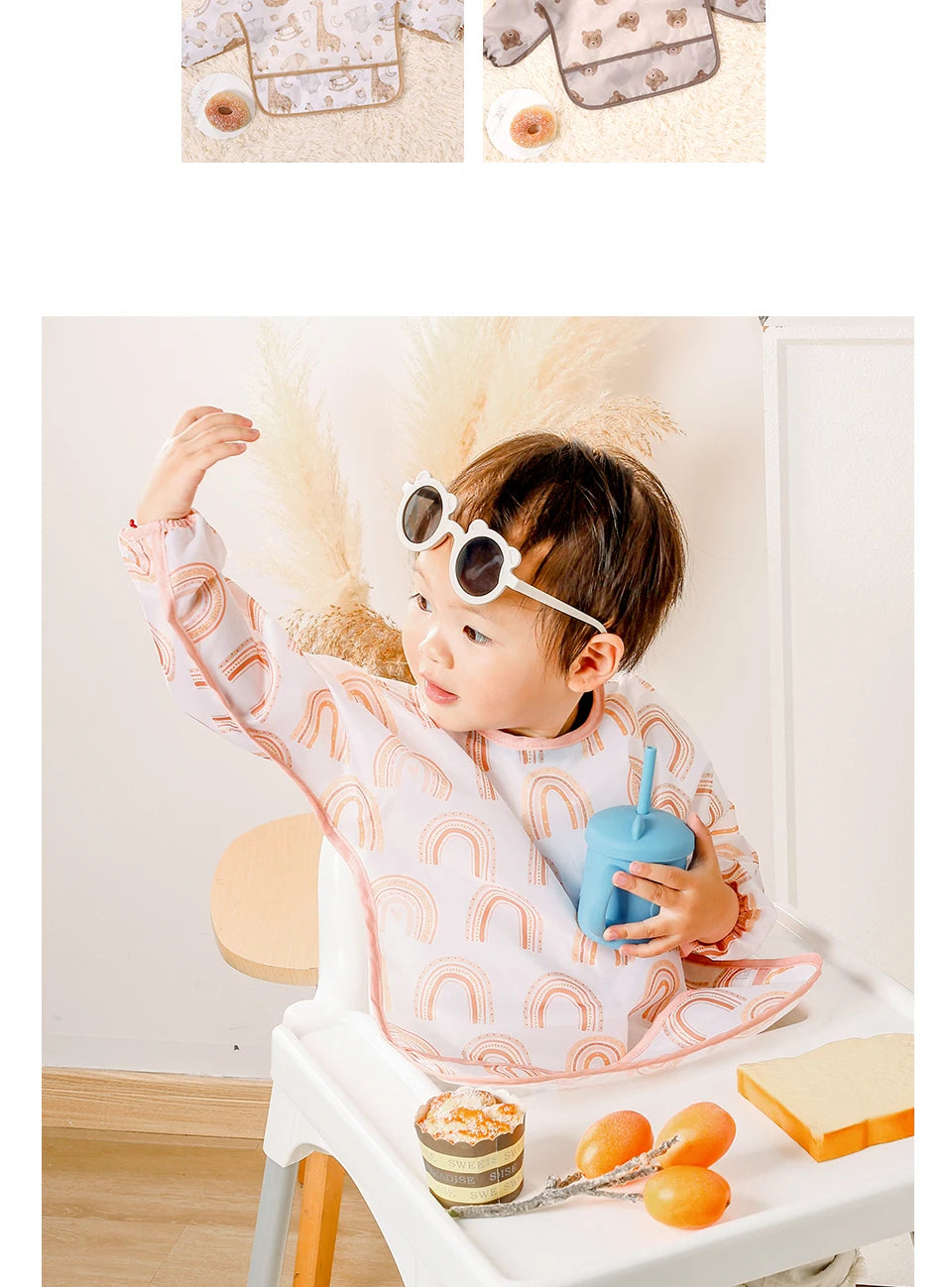 1 PC Waterproof Baby Feeding Bib  Boy Girl Painting Baby's Soft Waterproof Bib Child Meal Eating Apron with Long Sleeves