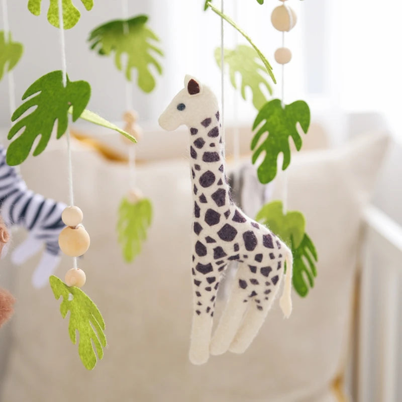 Wooden Baby Crib Mobile with Felt Animals
