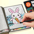 32 Themes DIY Art Painting Coloring Book for Adult, Interesting Grid Pattern Coloring Pages, Educational Activity Book