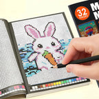 32 Themes DIY Art Painting Coloring Book for Adult, Interesting Grid Pattern Coloring Pages, Educational Activity Book