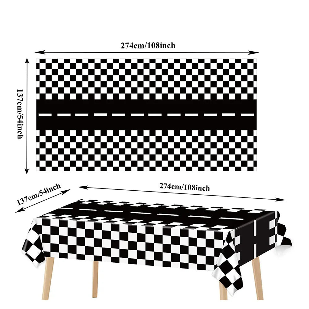 Racing Car Theme Disposable Tablecloth Red Black White Checkered Pattern Boys Kids Birthday Party Decoration Supplies Gifts ﻿
