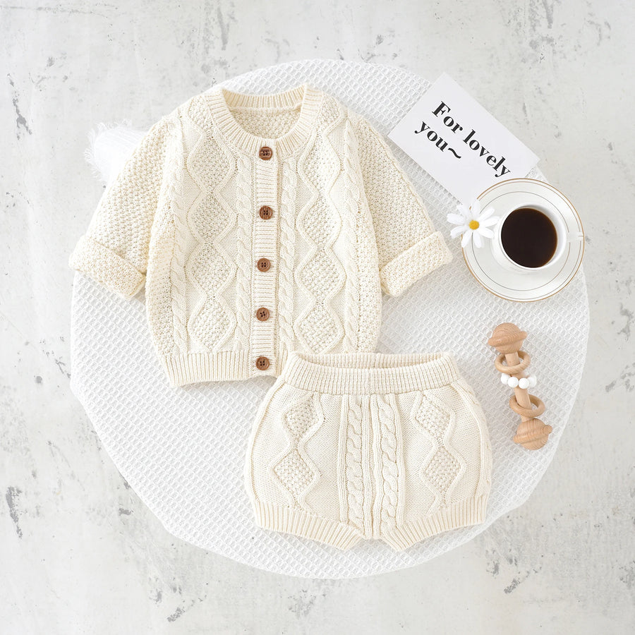 Cotton Knit Baby Sweater & Pants Set