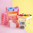 Miniature DIY Block Set Dollhouse Furniture Baby Crilb Rocking Horse Mini Building Blocks Storage Rack Play House Toy