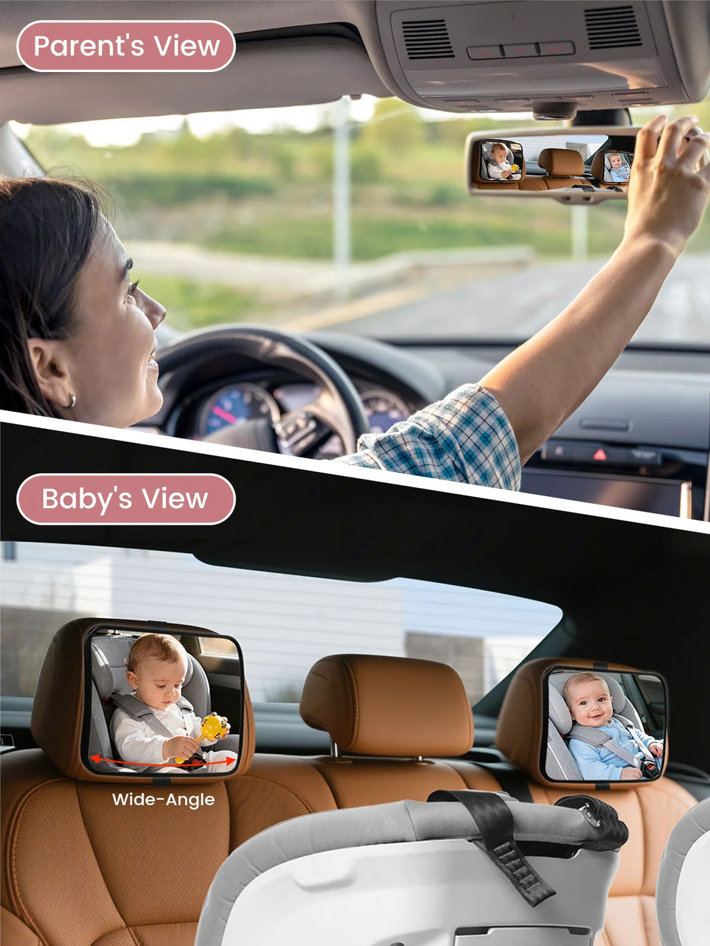 Certified Shatterproof Baby Car Mirror, Crash-Tested with Panoramic HD View for Rear-Facing Infant Safety