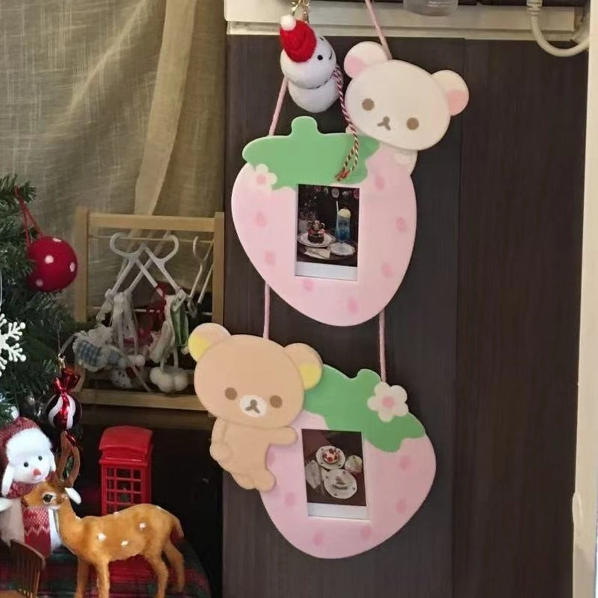 INS Cute Room Decoration Wall Cartoon Strawberry Bear Creative Combo Wall Hanging Cute Connected Photo Frame Bedroom Photo Decor