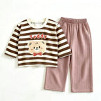 Cute Home Clothes For Baby Boys Girls Long-sleeved Suits Cartoon Tops Solid Color Pants Toddler New Casual Loose Sleepwear