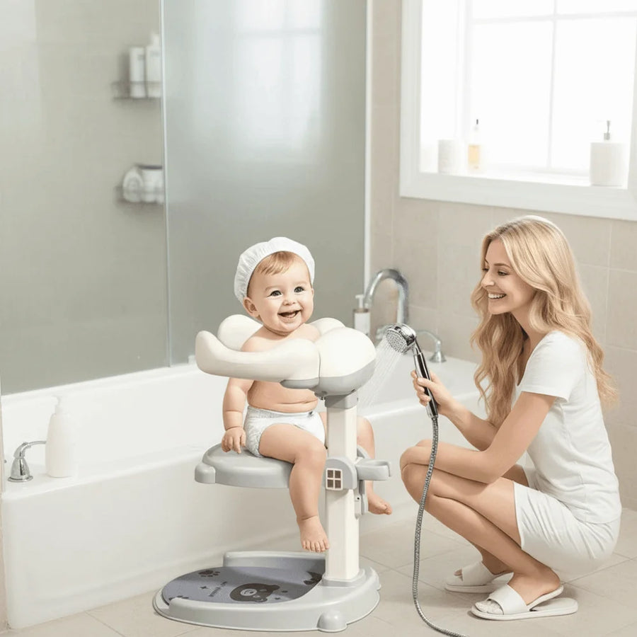 Non-Slip Baby Bath Stand Adjustable Free-Standing Baby Standing Shower Stand Safe Multifunctional Infant Bath Support