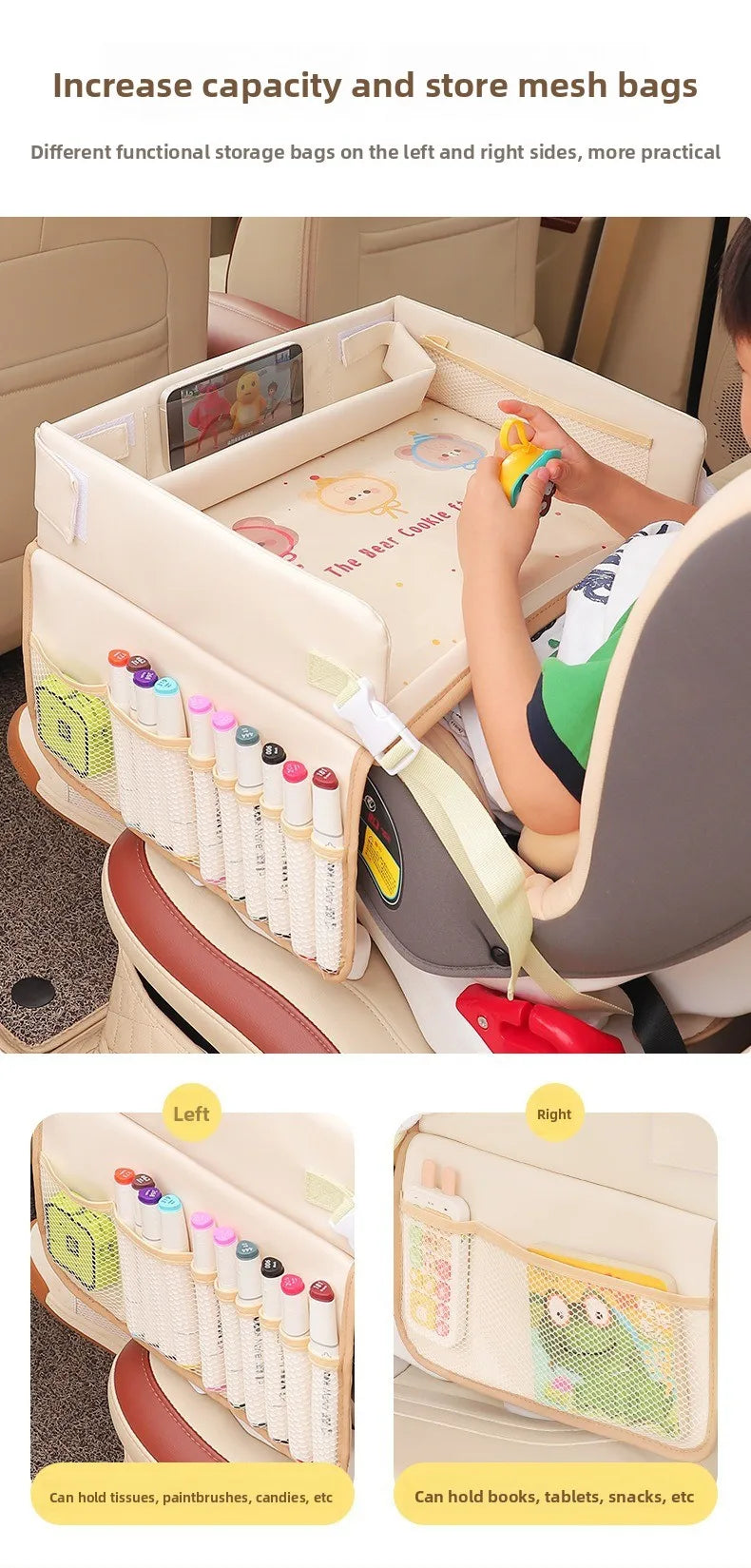 Baby Car Waterproof Storage Dining Table, Cartoon Kids Car Safety Seat Tray, Universal Small Table Board for Strollers