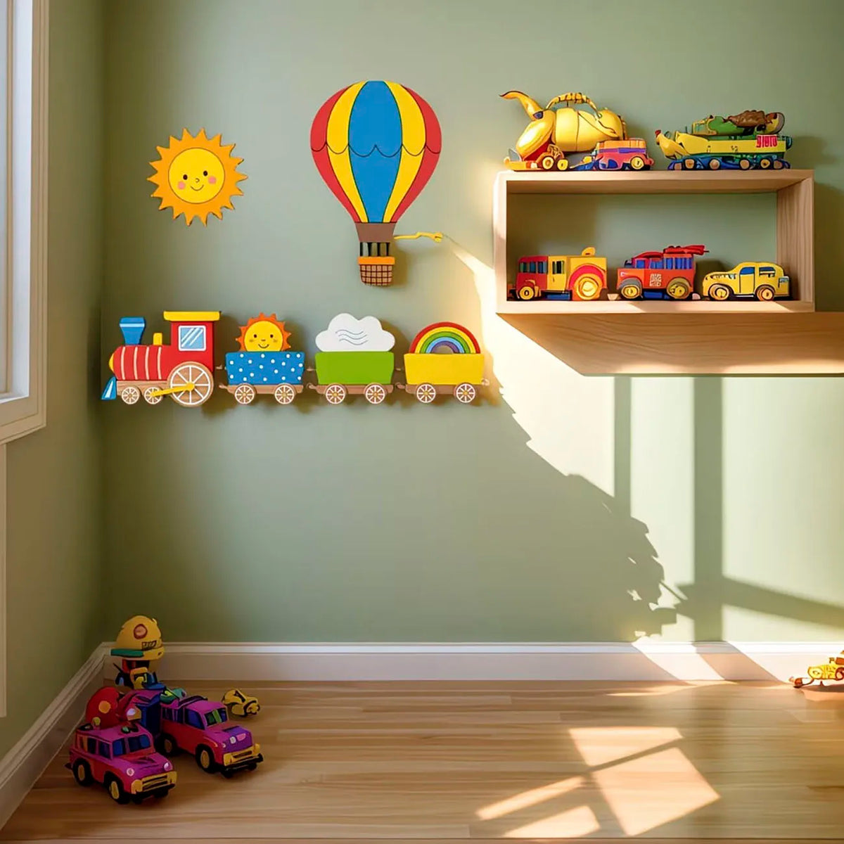 Cute cartoon Wooden Wall Decor Set for Nursery. Nano Tape Included, No Drilling Needed for Kids Bedroom Decoration.