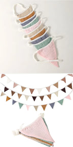 Pennant Banner Flags Nursery Bunting Banner Flags Washable Cotton Fabric Triangle Pennant Garlands for Living Room and Bedroom
