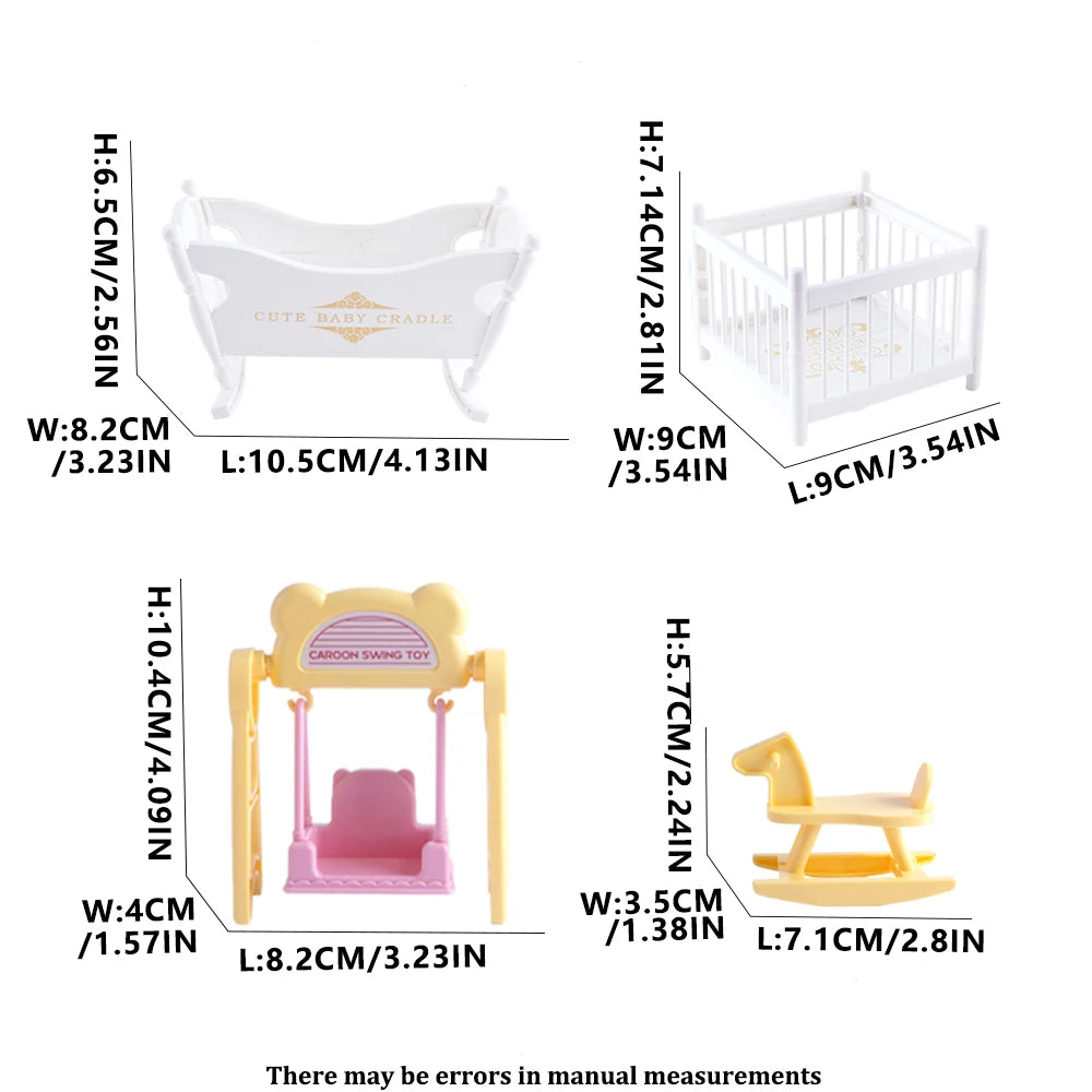 Miniature DIY Block Set Dollhouse Furniture Baby Crilb Rocking Horse Mini Building Blocks Storage Rack Play House Toy