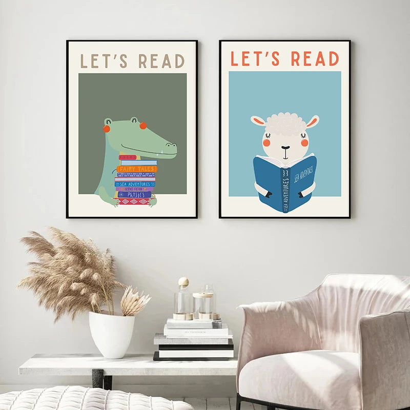 Kids Reading Colorful Posters Cute Toddler Classroom Modern Nursery Prints Canvas Painting Wall Pictures Home kid's Room Decor