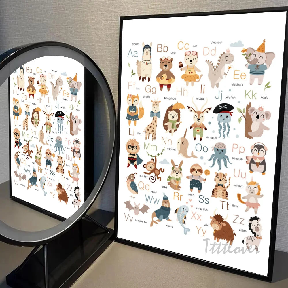Playroom Nursery ABC Alphabet Numbers Poster Self-adhesive Art Waterproof Paper Sticker Coffee House Bar Room Wall Decor