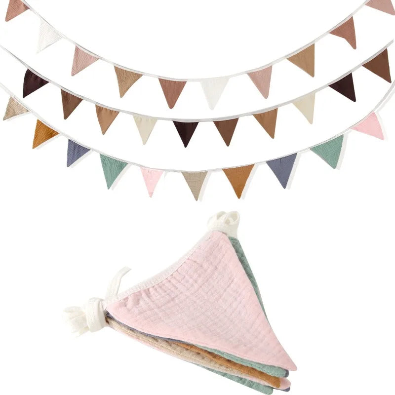 Pennant Banner Flags Nursery Bunting Banner Flags Washable Cotton Fabric Triangle Pennant Garlands for Living Room and Bedroom