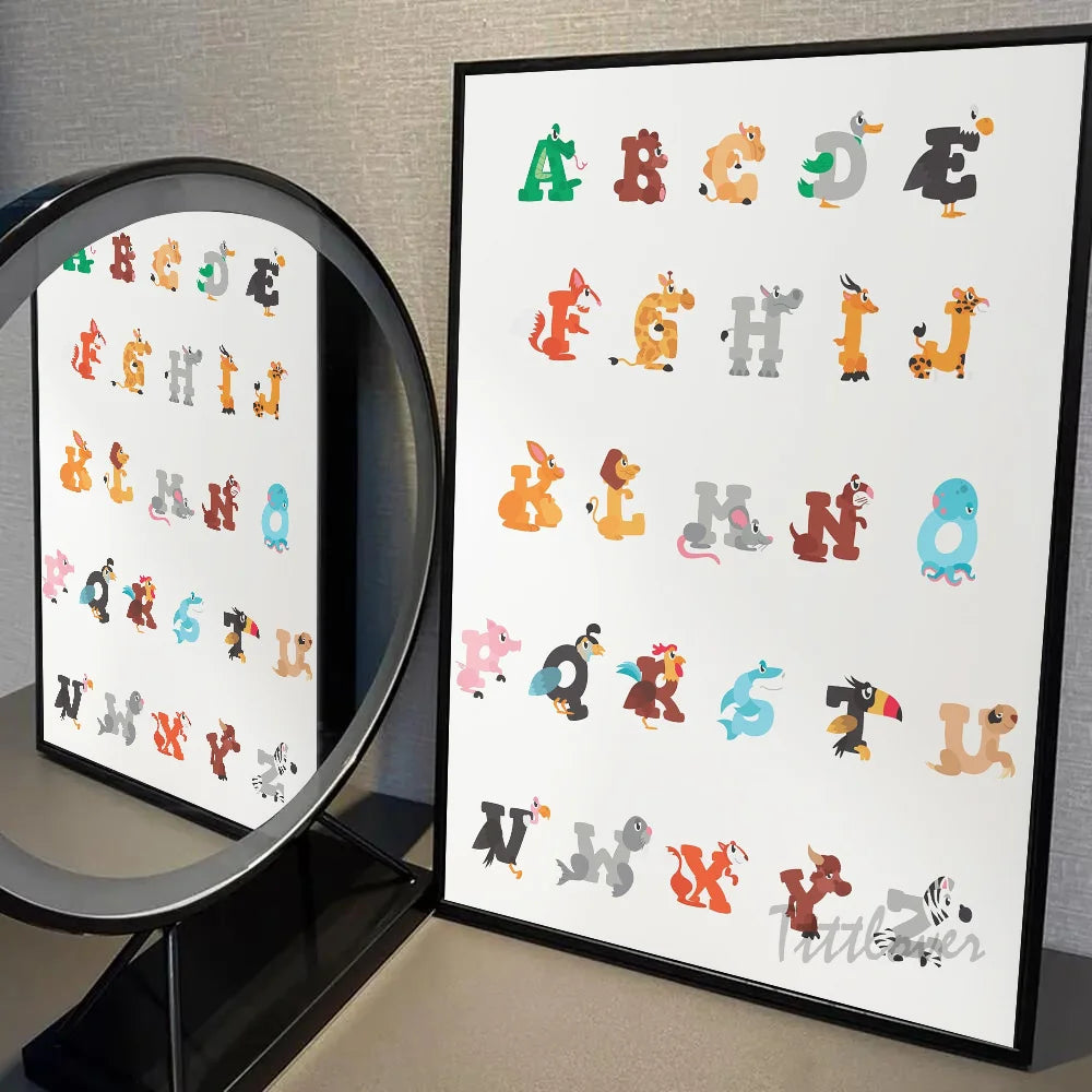 Playroom Nursery ABC Alphabet Numbers Poster Self-adhesive Art Waterproof Paper Sticker Coffee House Bar Room Wall Decor