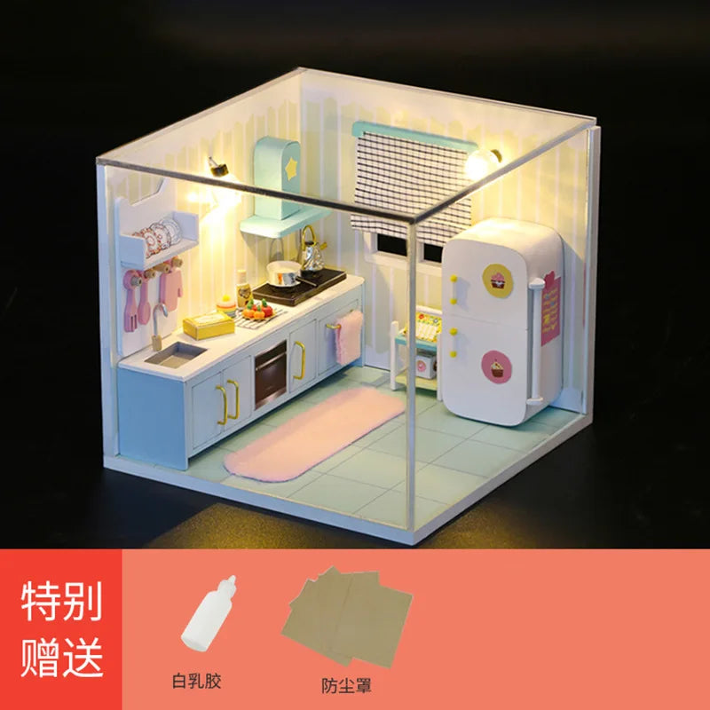 Baby House Kit Mini DIY Handmade 3D Puzzle Assembly MagicBuilding Model Toys, Home Bedroom Decoration With FurnitureWooden