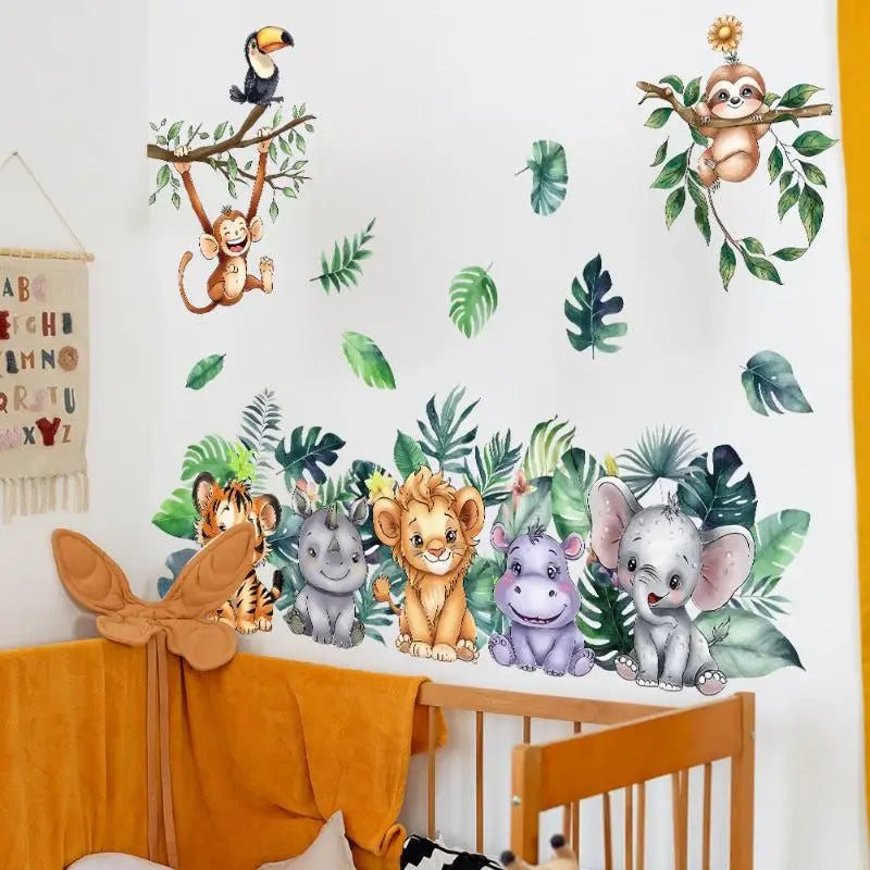 Boys Girls Room Decor Forest Animal Wall Stickers Charming Easy Apply Cartoon Themes