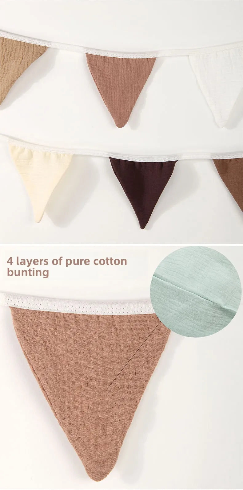 Pennant Banner Flags Nursery Bunting Banner Flags Washable Cotton Fabric Triangle Pennant Garlands for Living Room and Bedroom