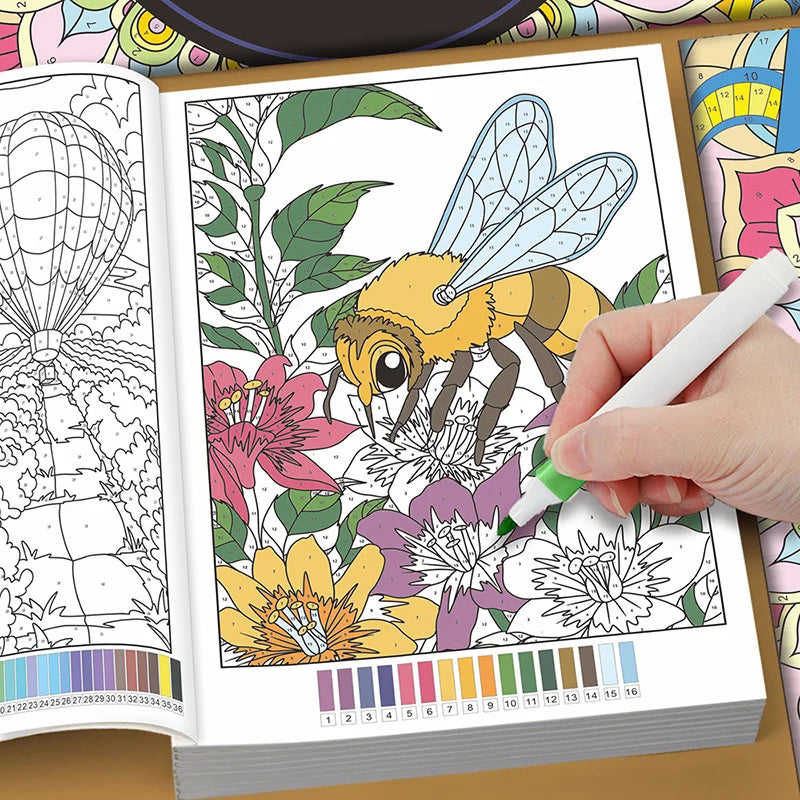 32 Themes Color by Number Book for Adults, Relax Coloring Book with Various Detailed Animal, Flower and Landscape Patterns