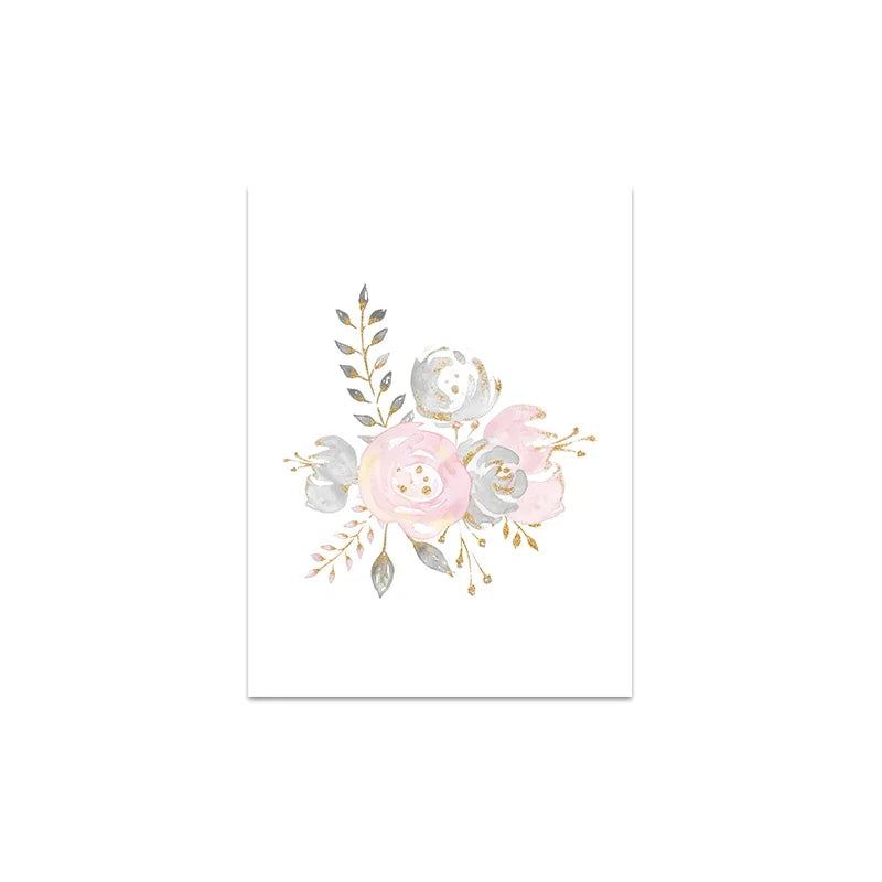 Baby Decoration Bedroom Child Posters Girl's Room Prints Nursery Pink Flower Wall Art Canvas Painting Pictures kids Room Decor